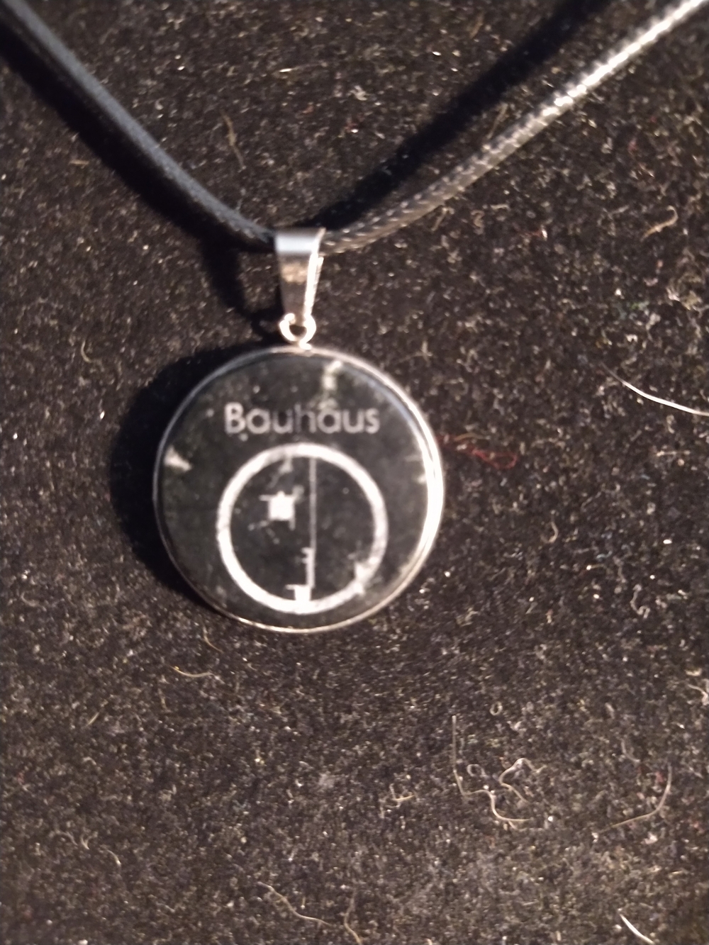 Bauhaus Engraved Black Round Marble Pendant Necklace - Gothic Gargoyle